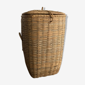 Large wicker/vintage bamboo laundry basket with lid