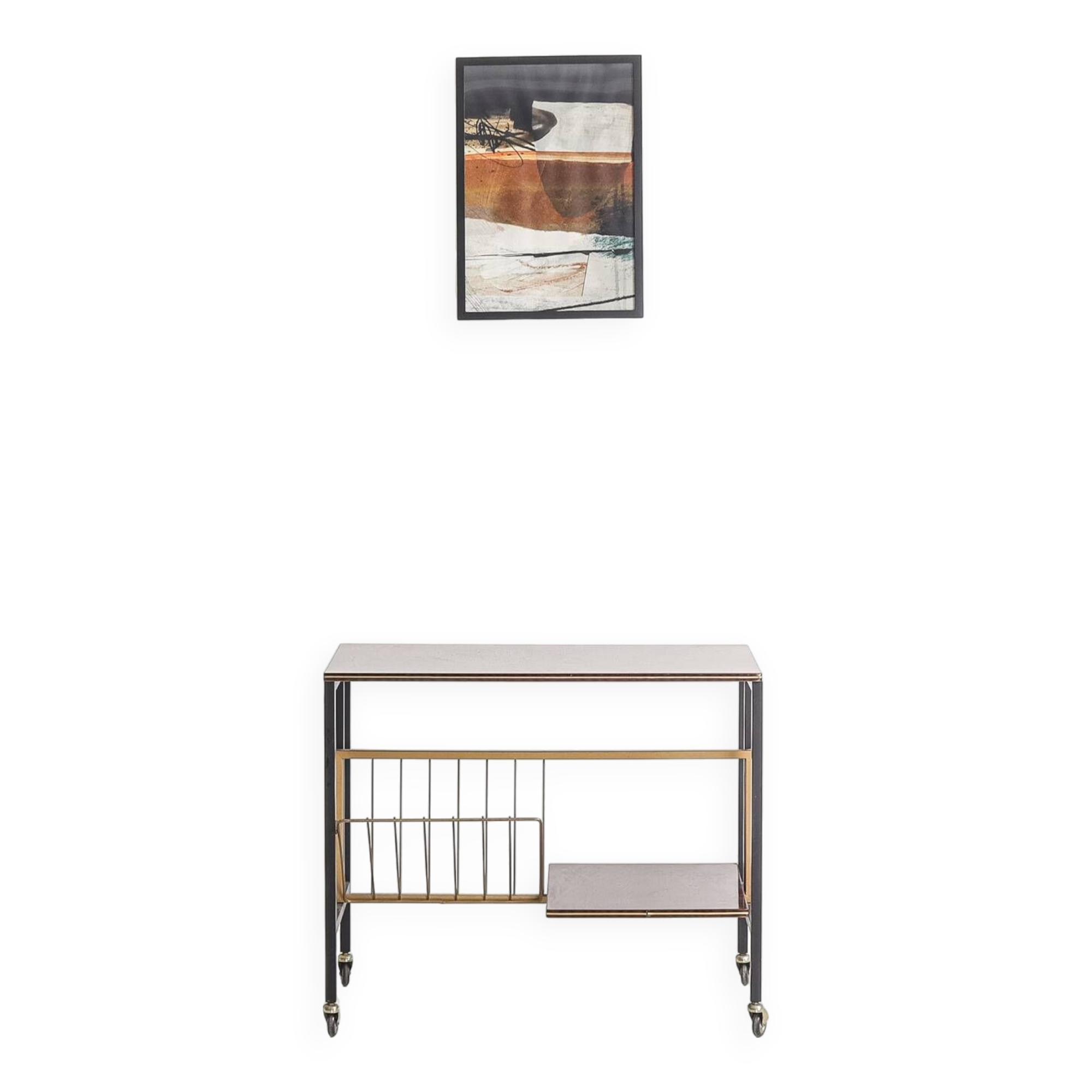 Console à vinyle/ Table d'appoint vintage sur roulette, 1970