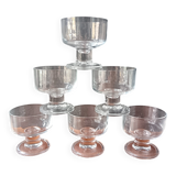 6 vintage French transparent cavalier champagne glasses with thick stems