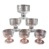 6 coupes à champagne cavalier transparents pied épais vintage France