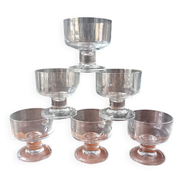 6 coupes à champagne cavalier transparents pied épais vintage France