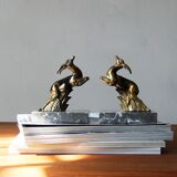 Serre-livres art déco antilope sur bases en marbre, france, années 1930, ensemble de 2