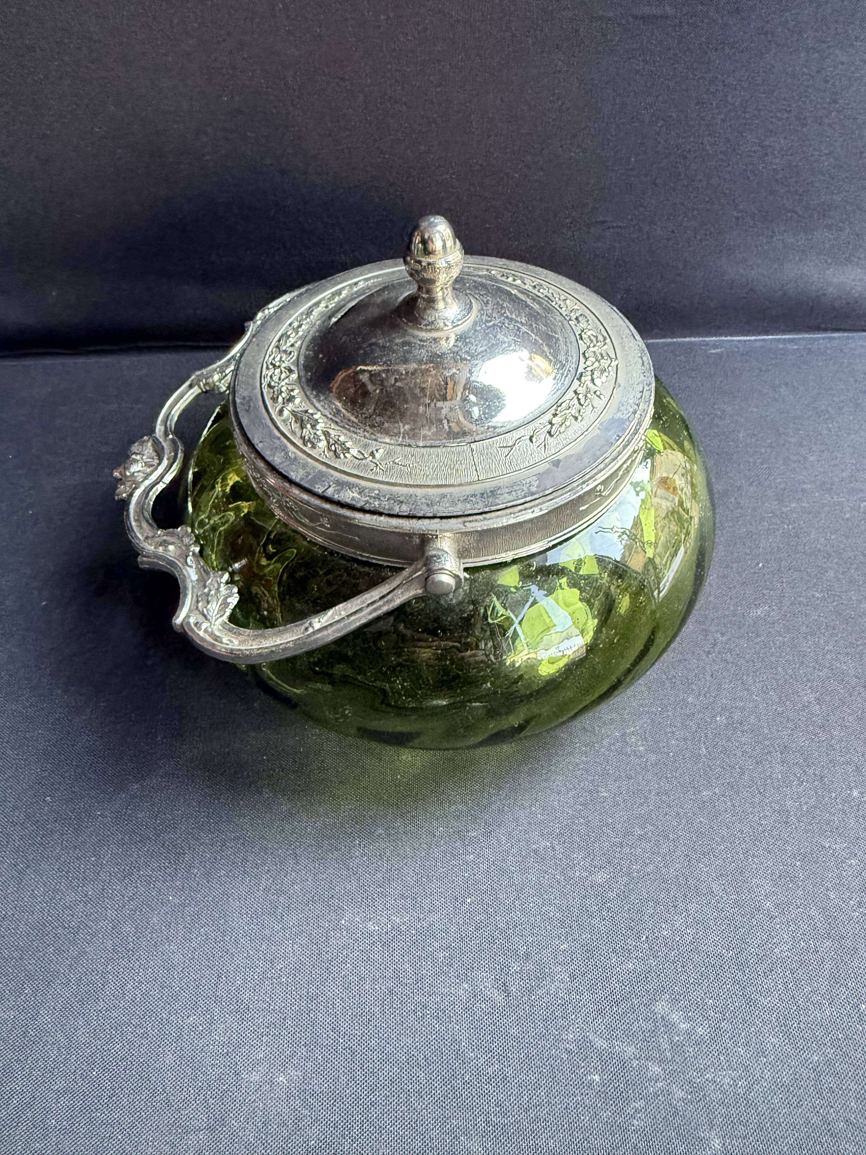 Absinthe green glass and silver metal biscuit maker