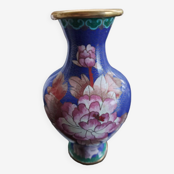 Vase vintage chinois en laiton cloisonné