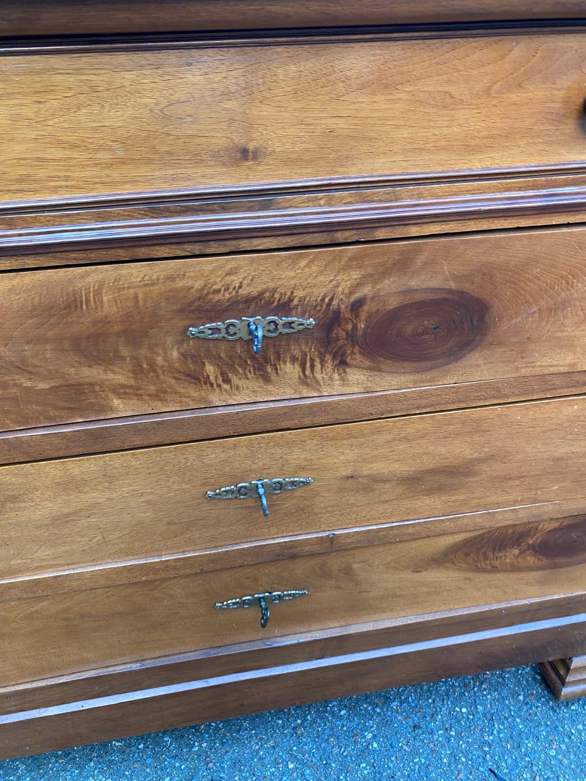 Vintage Louis Philippe commode in wood and grey marble from the 20th century.