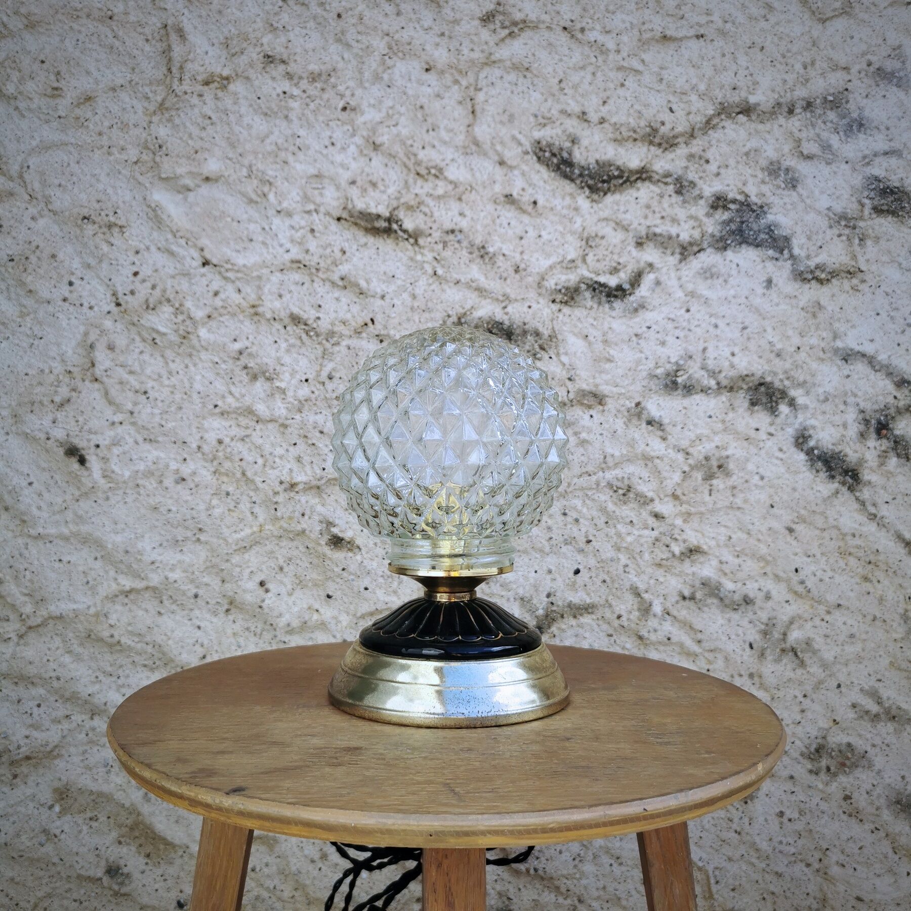 Table lamp, old vintage globe in chiseled glass