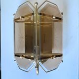 Scandinavian Vintage  wall light Sconce in Brass & Amber colored Glass