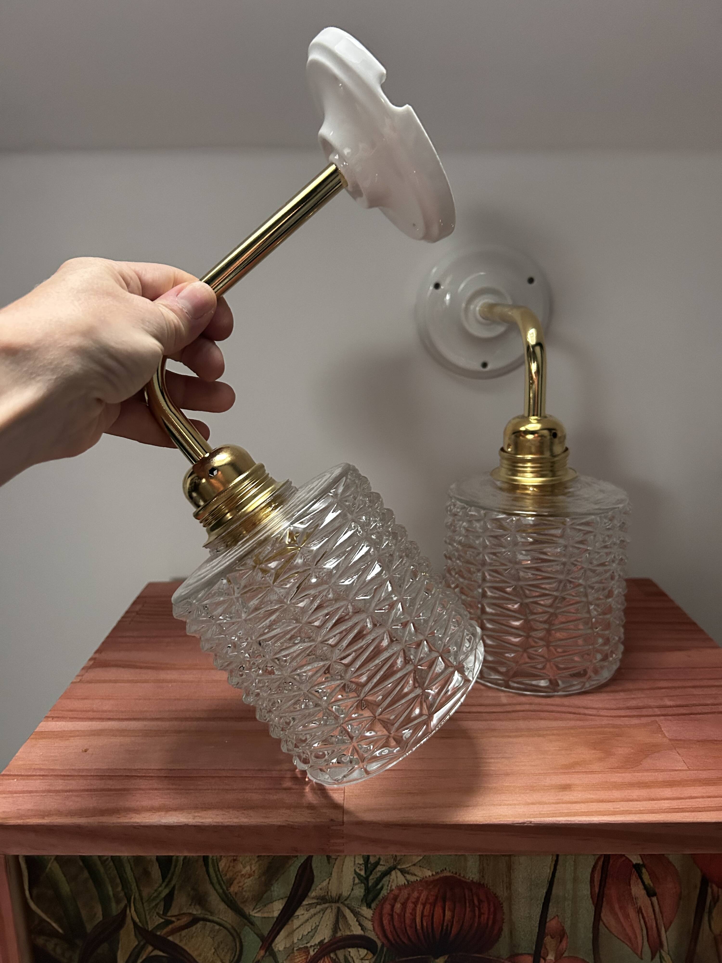 Pair of seventies glass globe wall lights