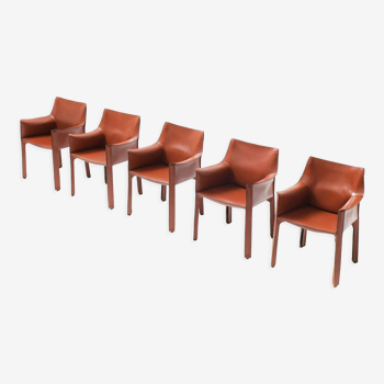 5 fauteuils de salle à manger Cab 413 en cuir bordeaux par Mario Bellini pour Cassina