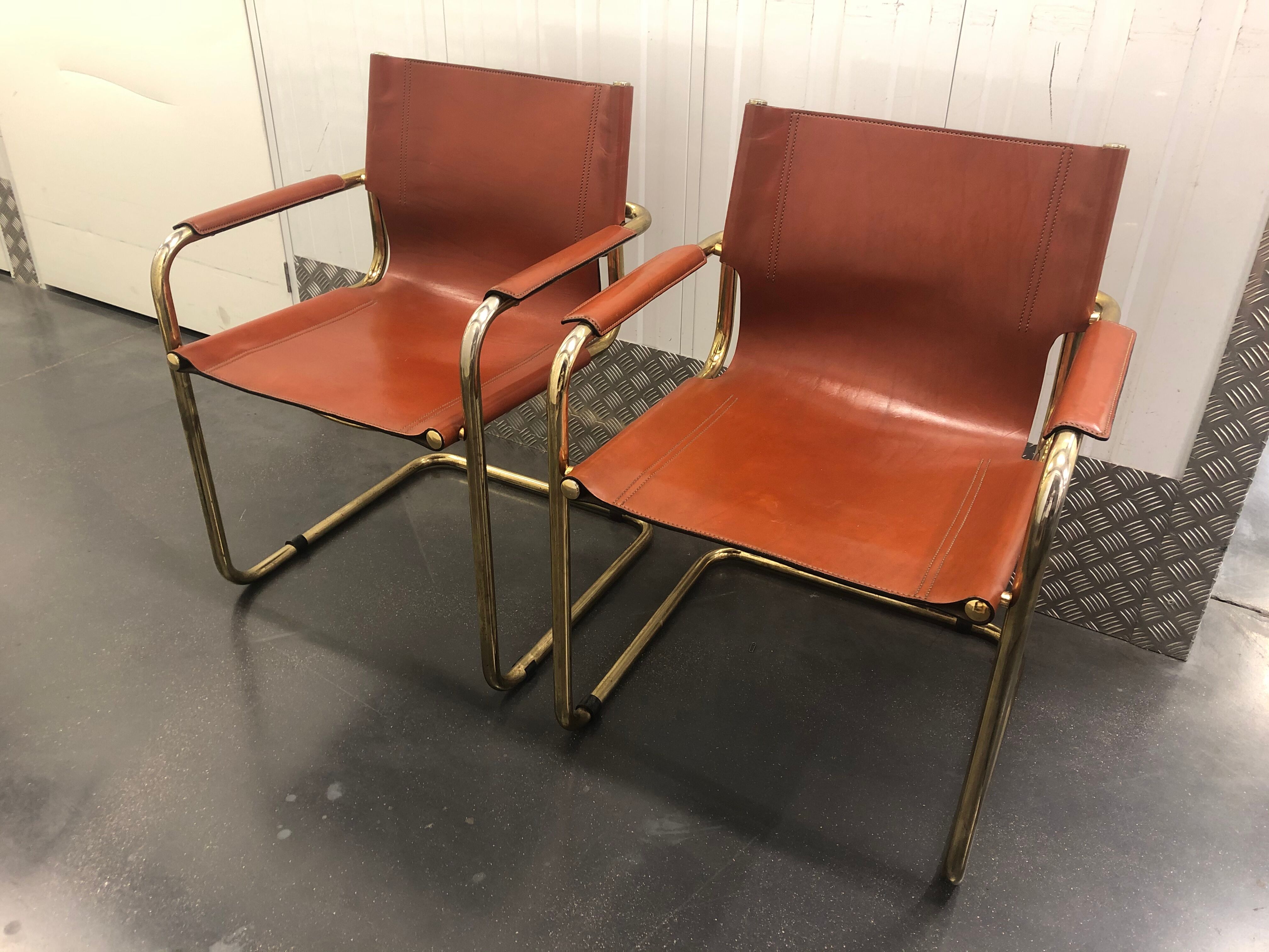 Pair of Cantilever armchairs tawny leather circa 1970