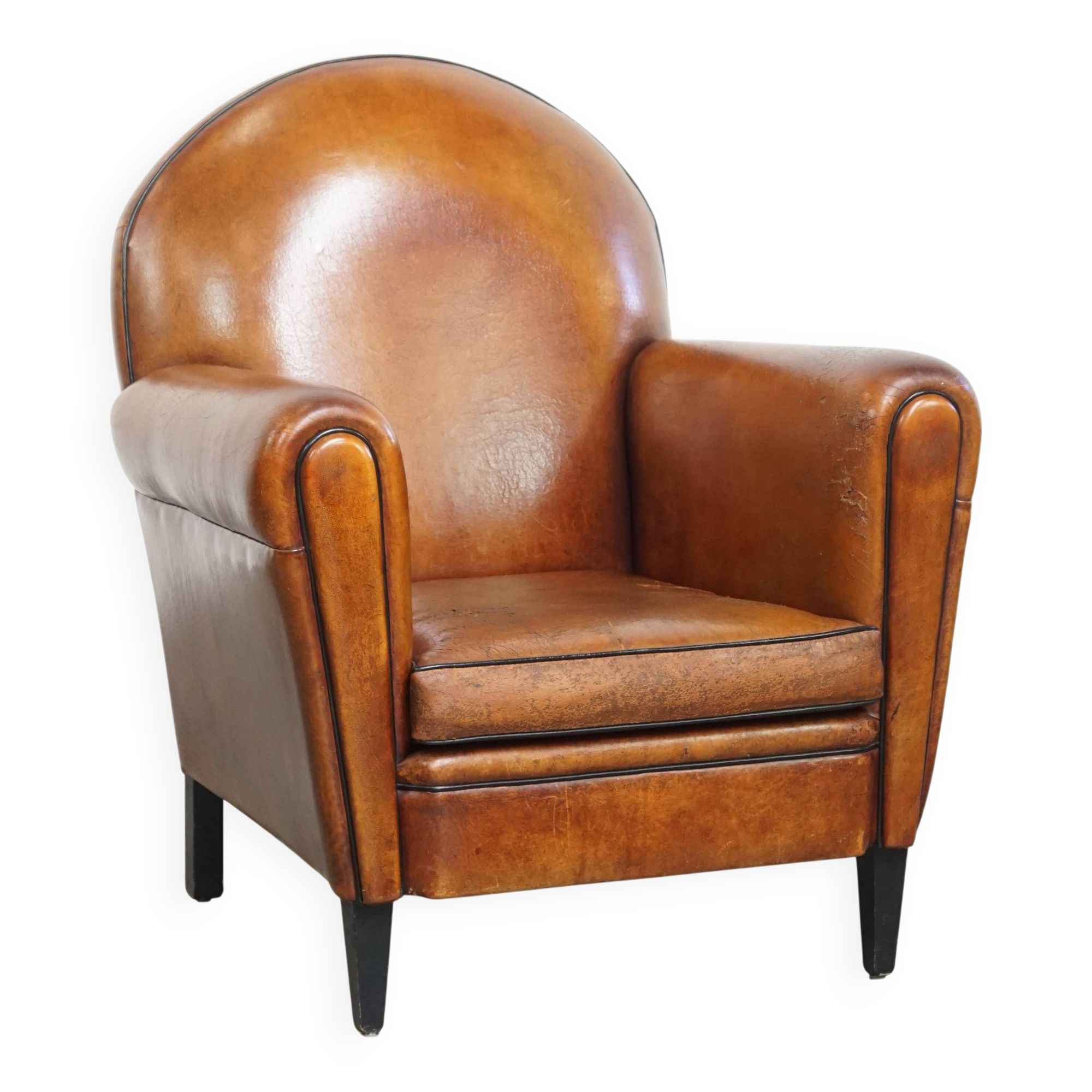 Vintage Sheepskin Leather Art Deco Style Design Armchair