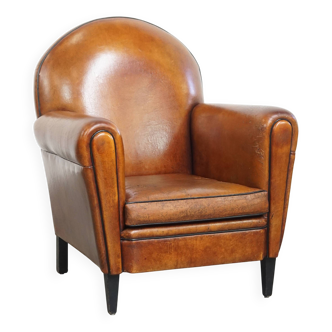 Vintage Sheepskin Leather Art Deco Style Design Armchair