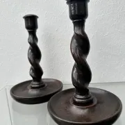 Pair of English oak Barley Twist candlesticks