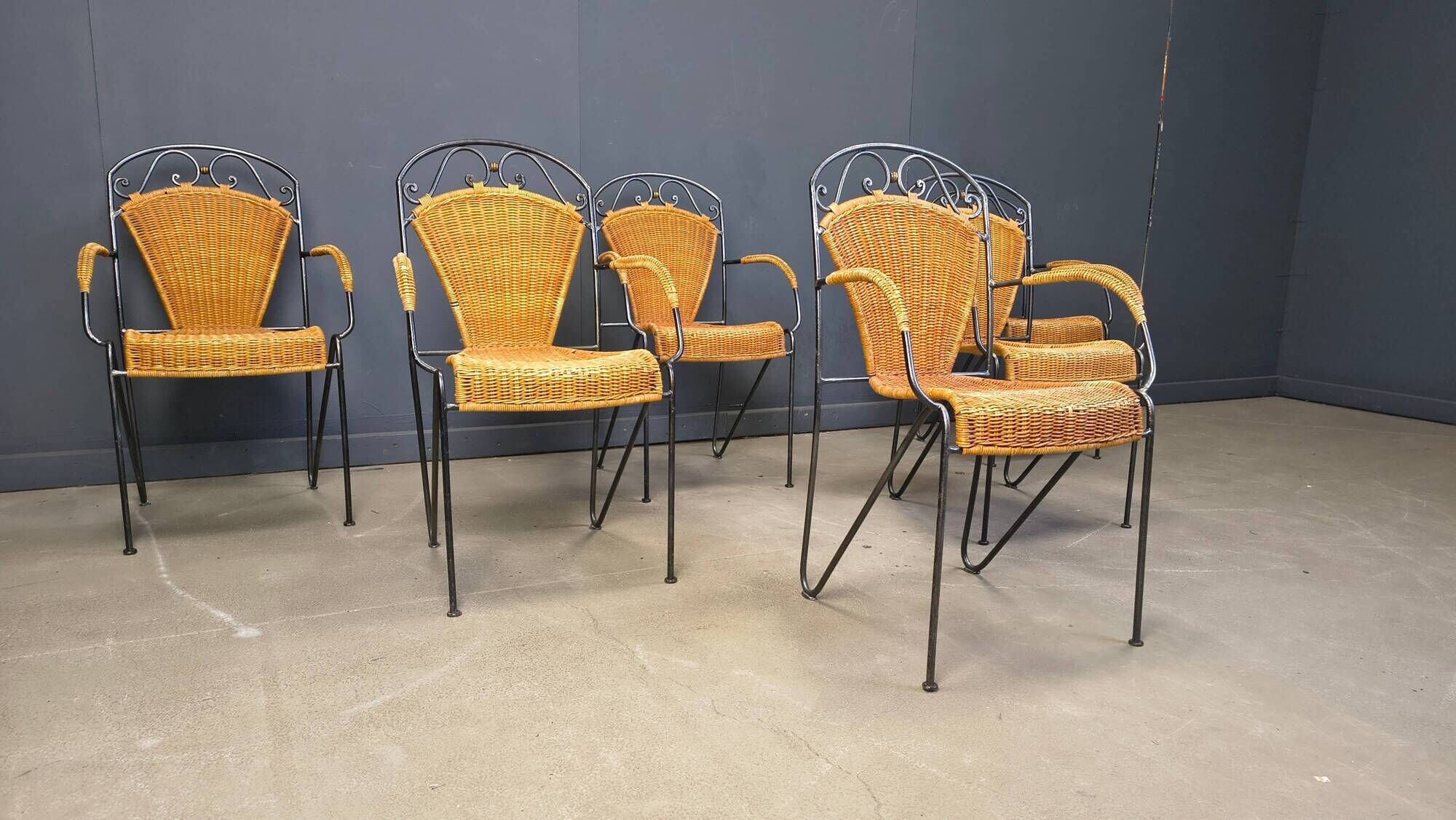 Wicker chairs attributed to Frederick Weinberg, 1960s, set of 6