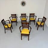 Lot de 6 chaises bistrot fauteuils en bois et simili jaune vintage année 80