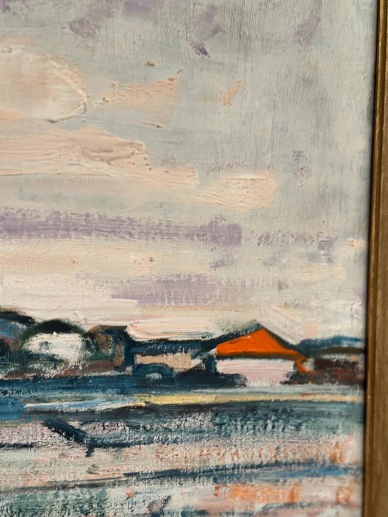 Original Swedish Oil on Panel – "Uppsala" by Gusten Widerbäck – Signed – Dated 1965 (on the back) – Framed – 38 × 43 cm