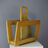 Magazine rack in wood and glass