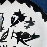 Large ceramic plate J. Lurçat with zoomorphic decoration in black on a white background.