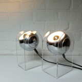 Space Age  sphere plexiglass table lamps pair, 1960-70s