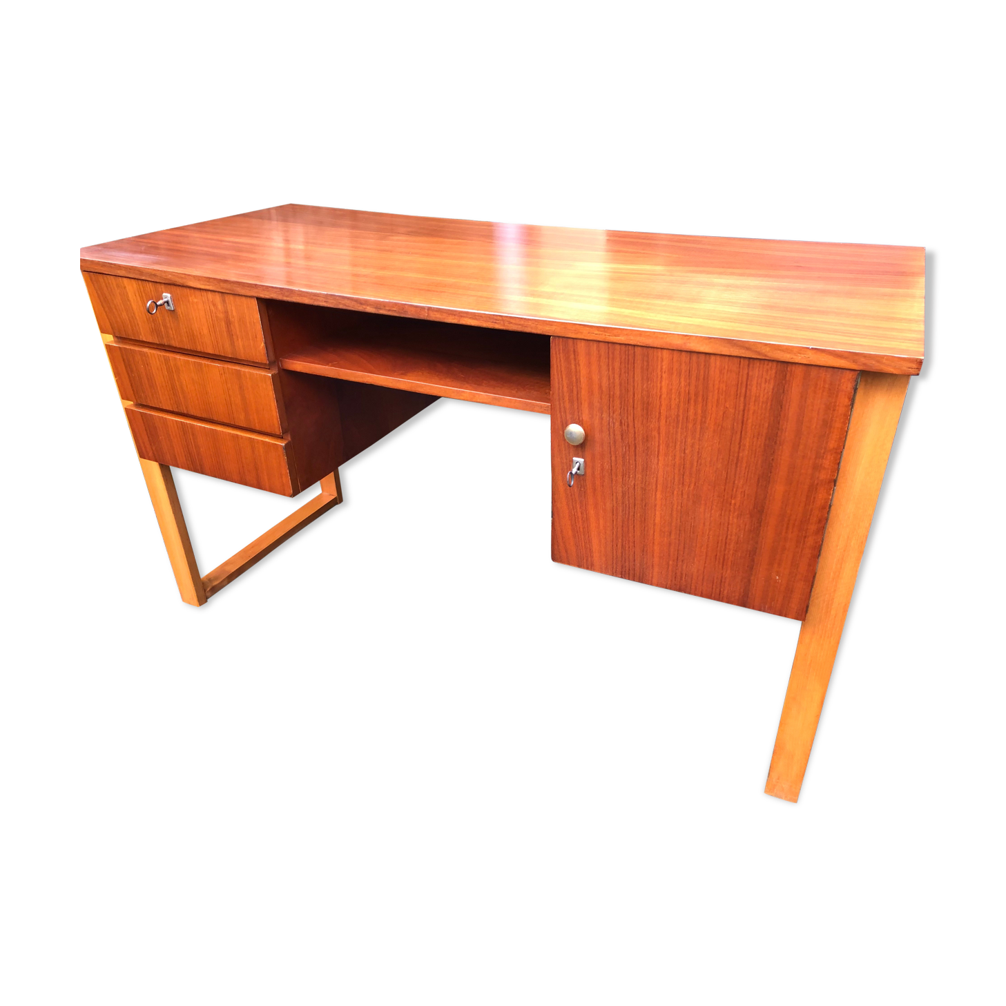 Bureau scandinave en teck et hêtre vernis années 60