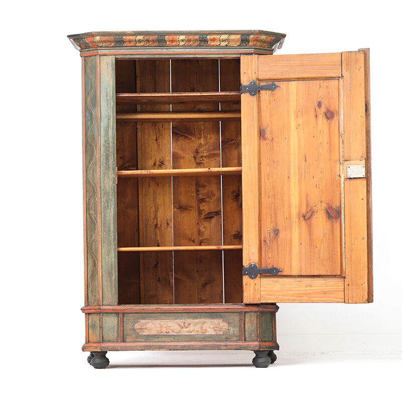 Rustic Weathered Farmhouse Folk Art Painted Bridal Cabinet from 1798