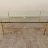 Coffee table glass and gold metal 80s