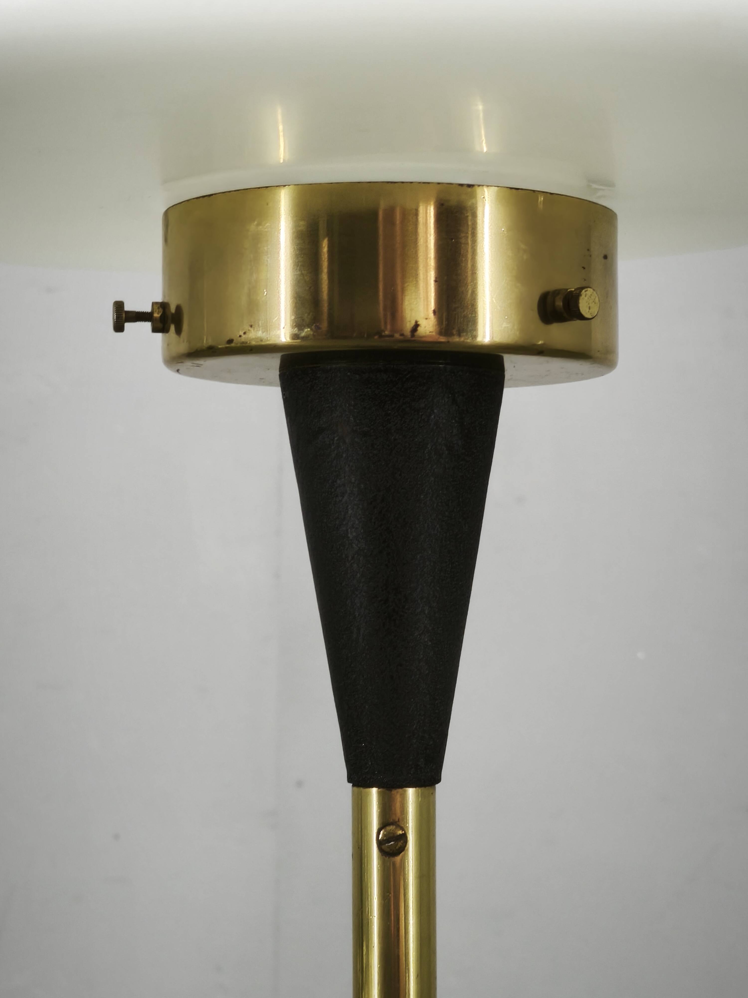 1960s Lidokov Space Age Brass and Opaline Glass Floor Lamp