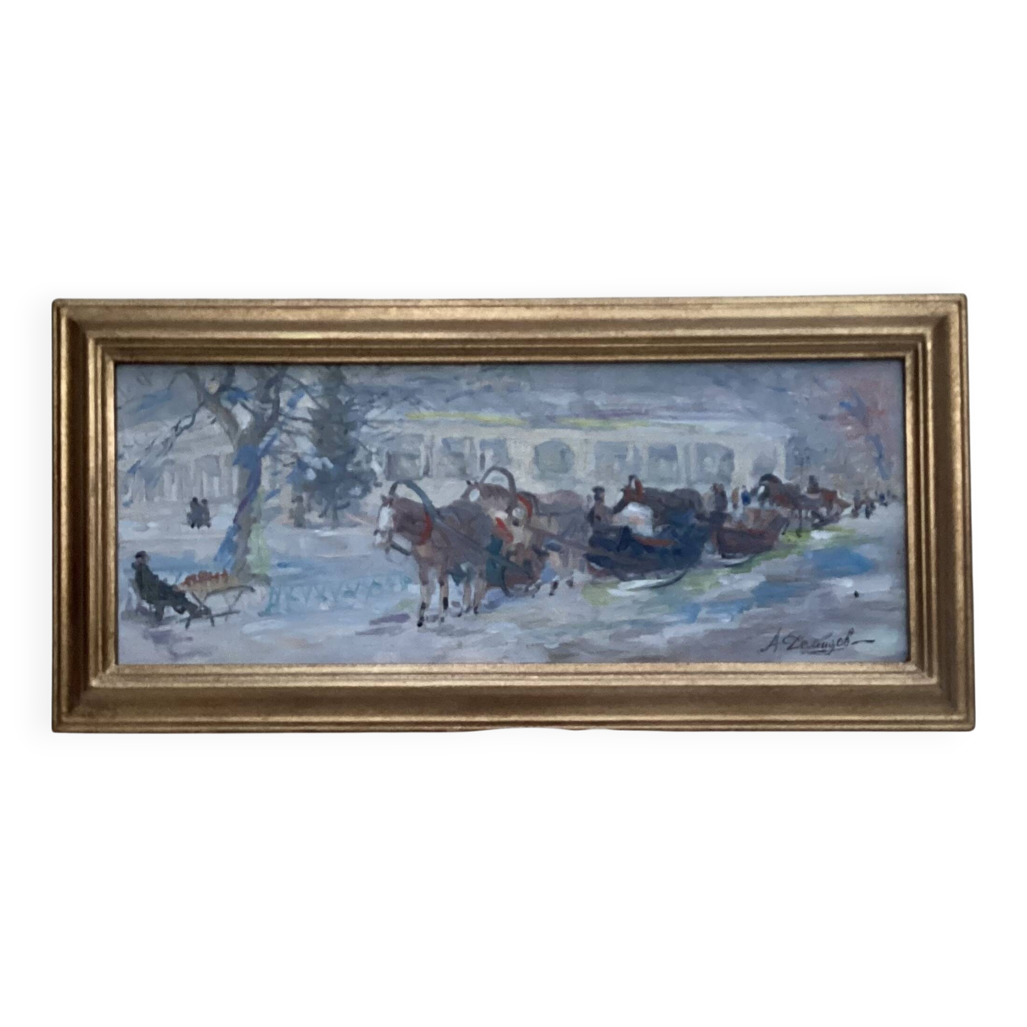 Painting Russian school Oil on canvas / cardboard signed framed dimensions: height -33cm - width -69cm