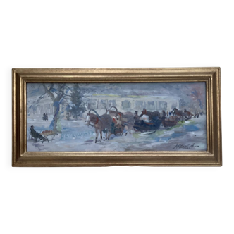 Painting Russian school Oil on canvas / cardboard signed framed dimensions: height -33cm - width -69cm
