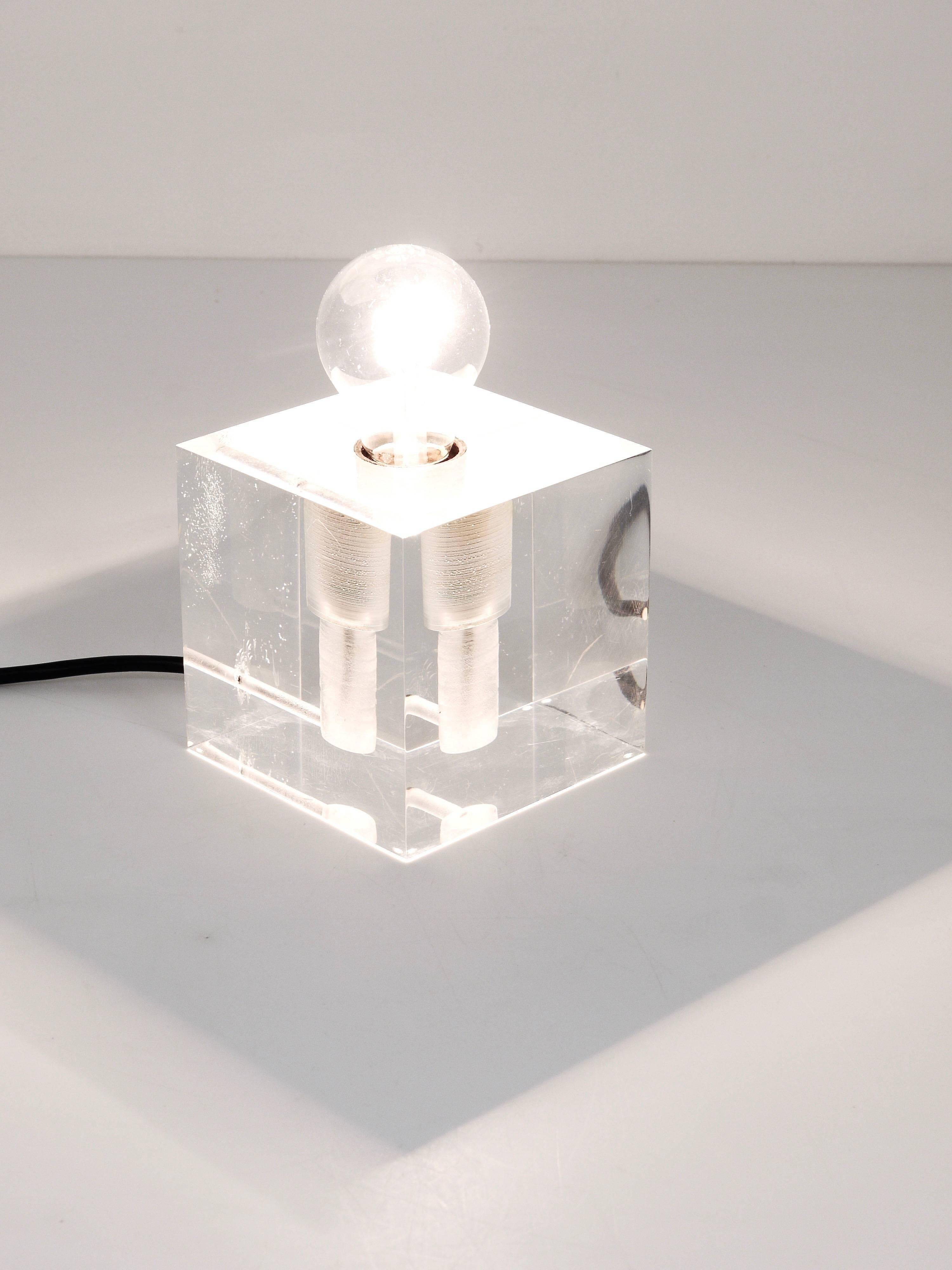 Cubic table or postmodern accent lamp in lucite, Italy, 1970s