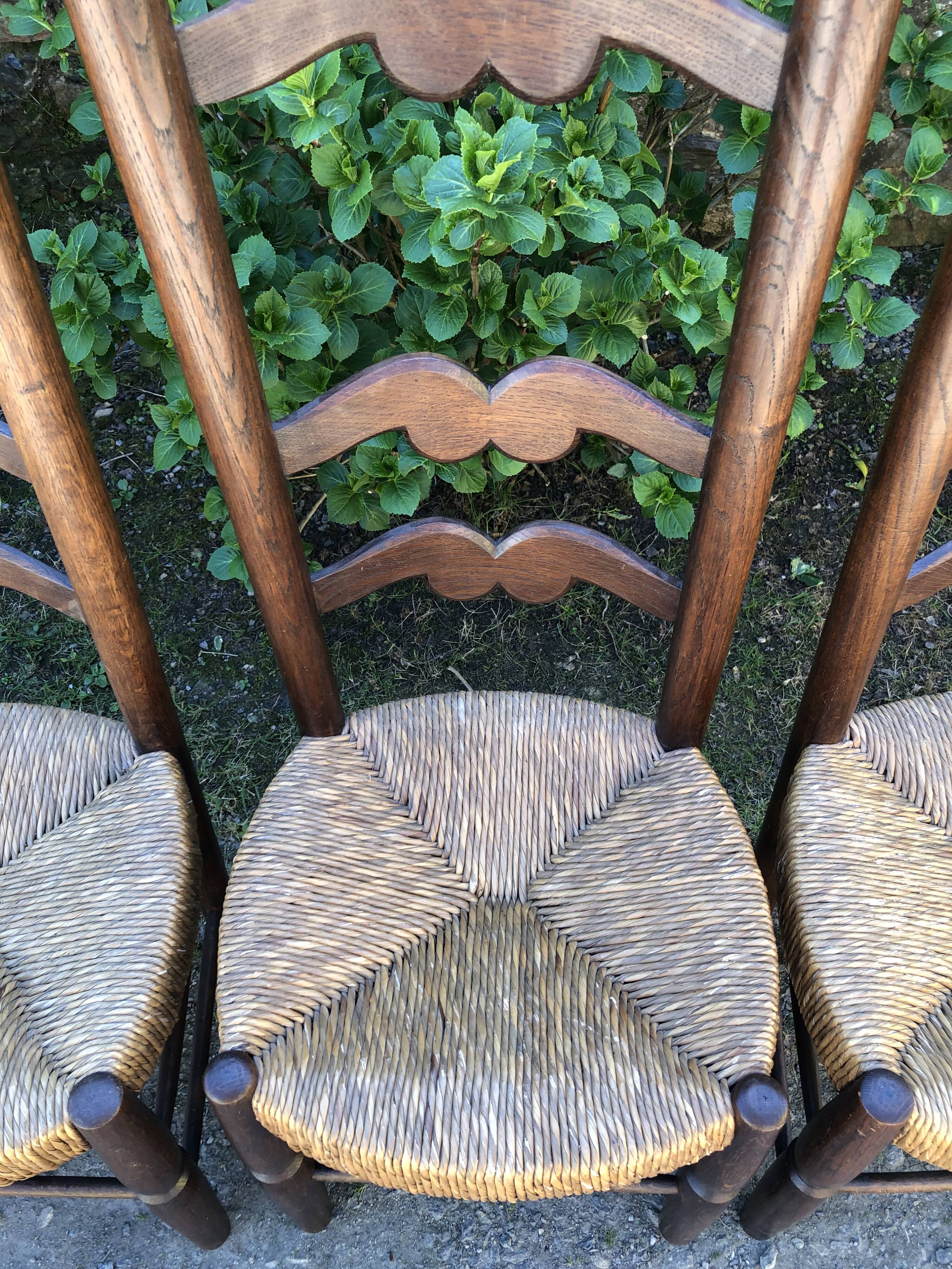 Chaises vintage paillées en chêne massif
