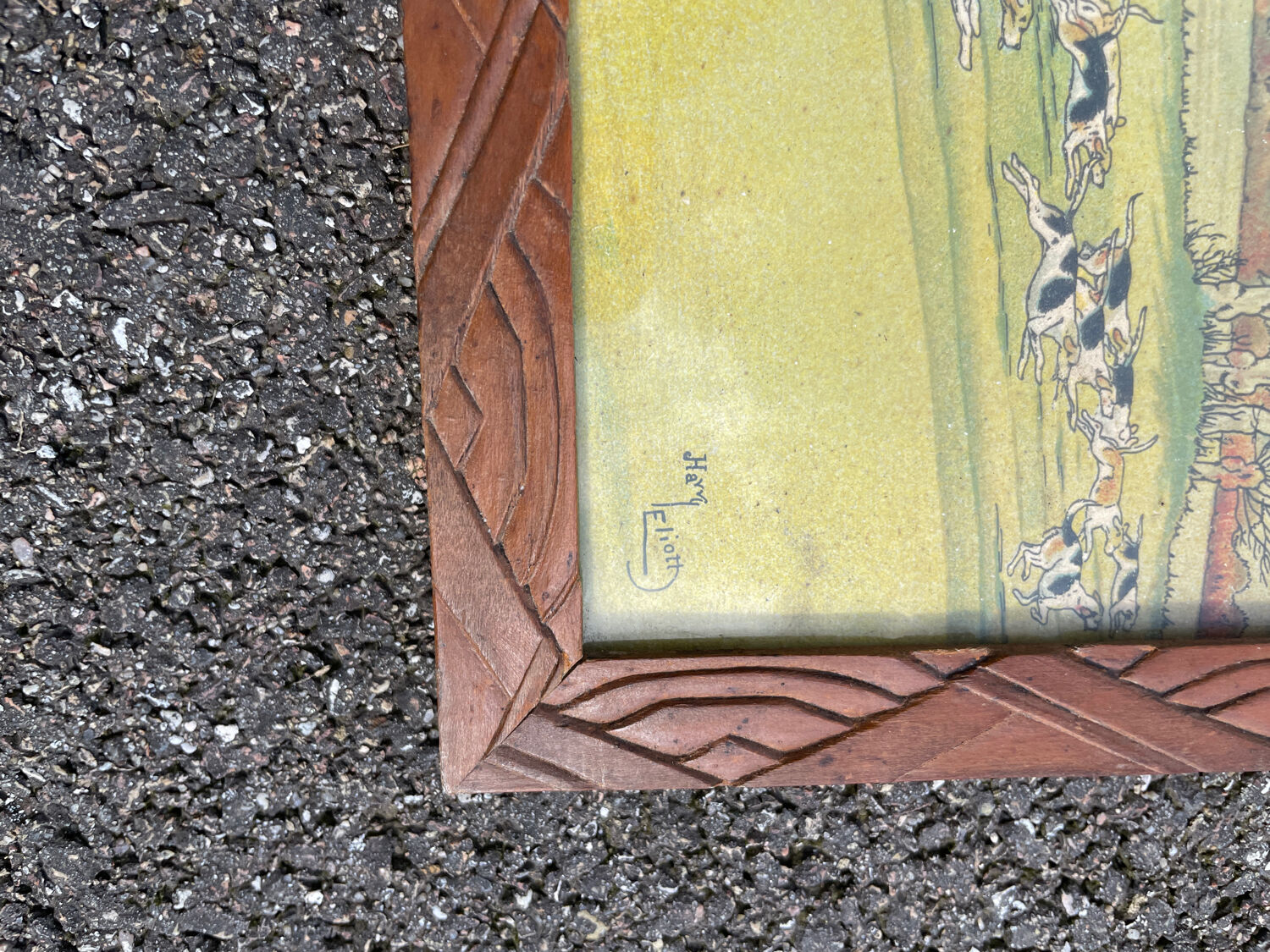 Lot 4 antique prints 1930 art deco signed Harry Eliott hunting scenes