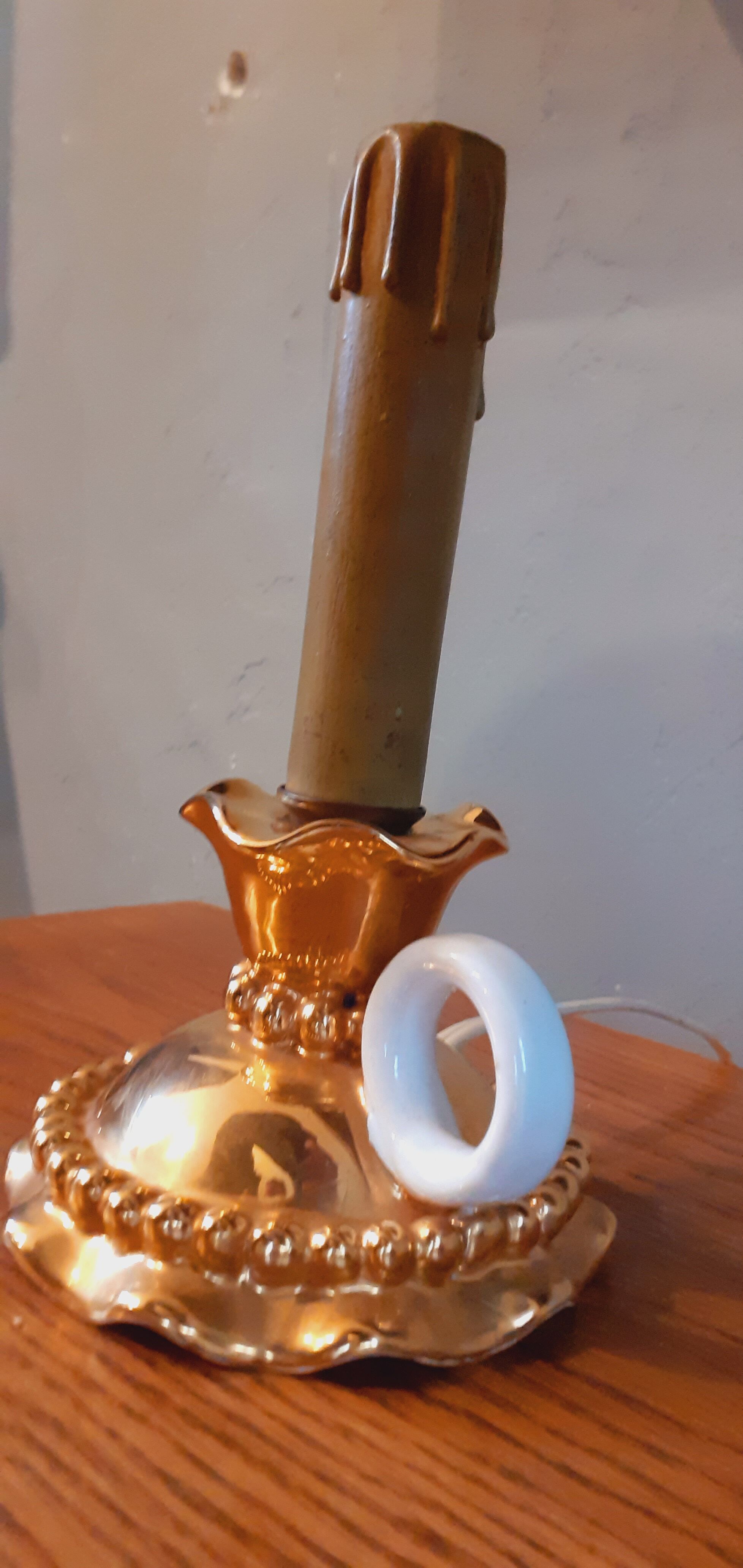 Art deco lamp earthenware malicorne golden 30s in the shape of hand candlestick
