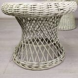 White rattan armchair and table