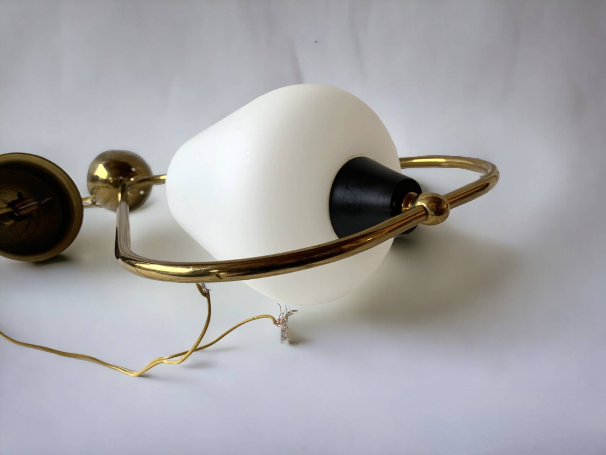 Modernist pendant light in white sandblasted glass and brass