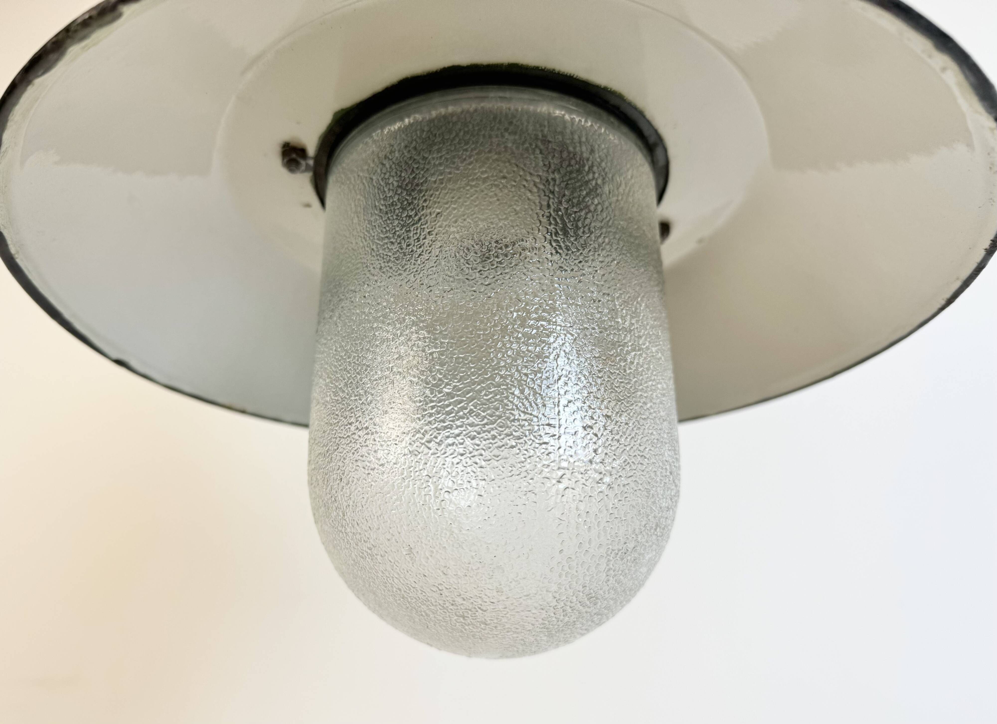 Green Enamel and Cast Iron Industrial Pendant Light, 1960s