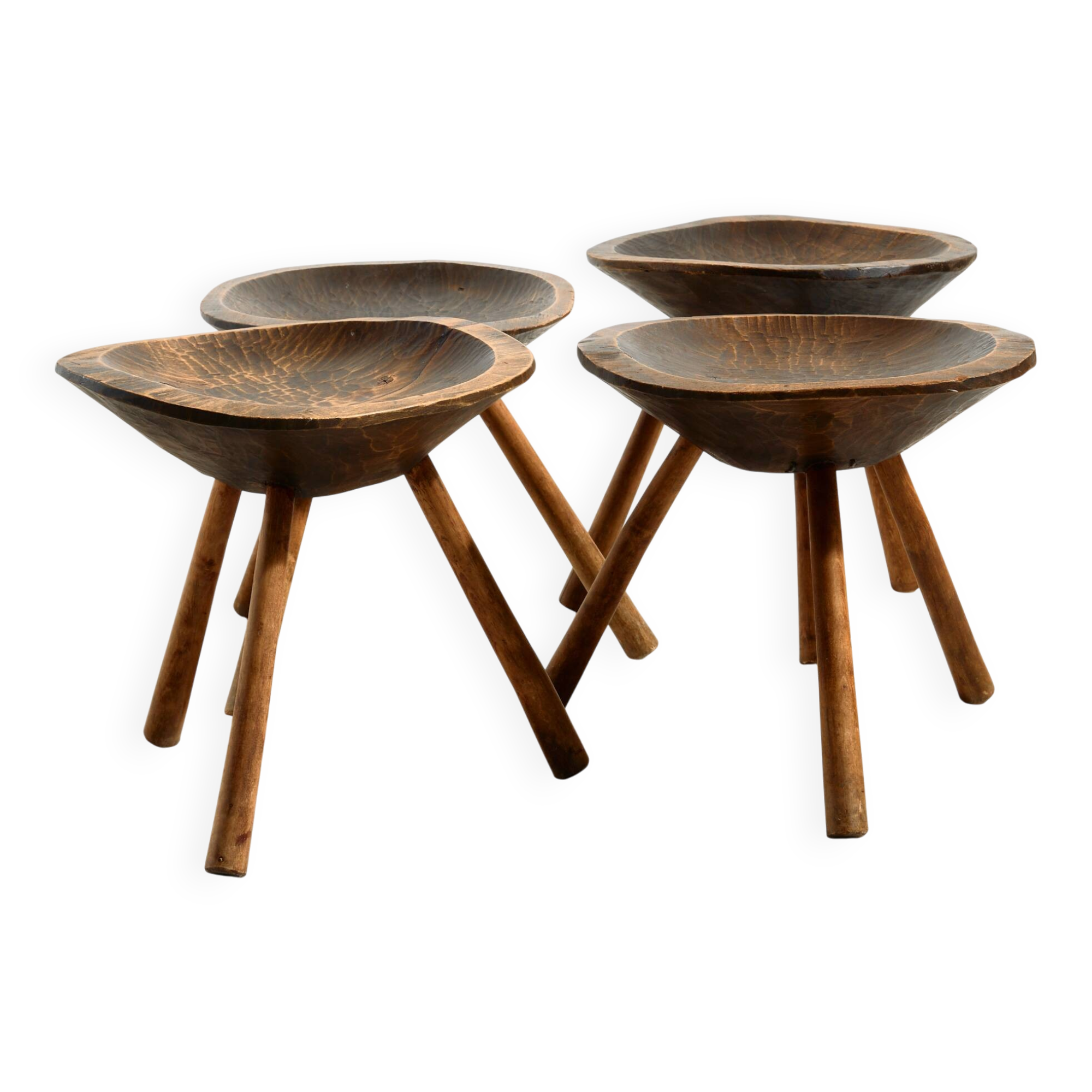 Tabouret de traite artisanal, lot de 4