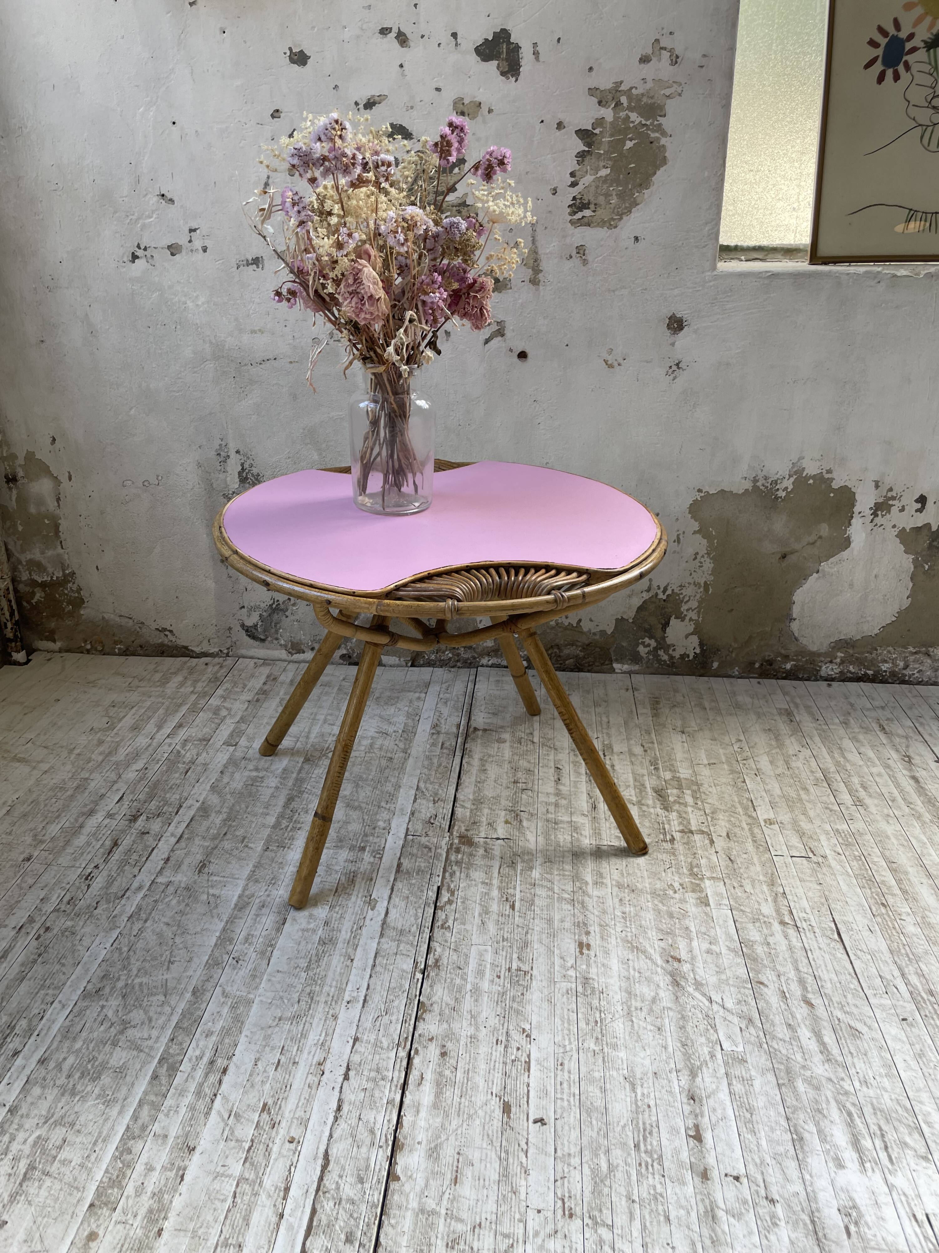 Vintage pink rattan coffee table