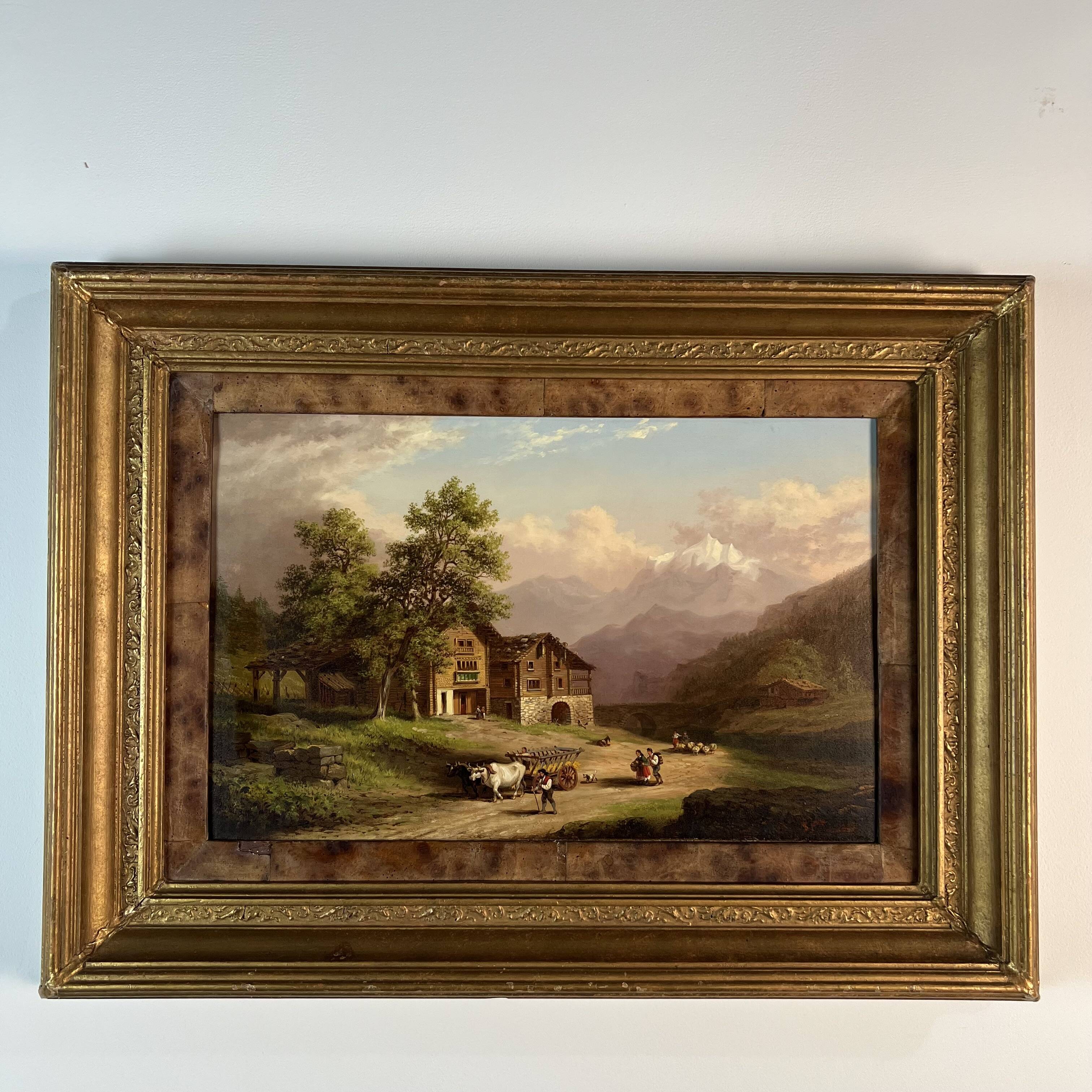 Oil on panel, Xanthus Smith United States, 1839-1929 Swiss Alpine Landscape