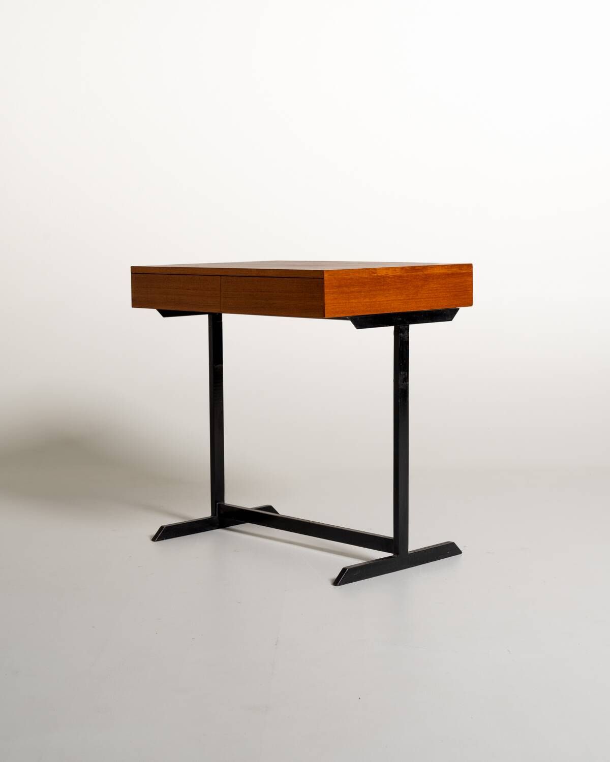 Teak writing desk with black metal structure, European production, 1960s