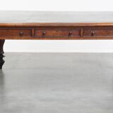 Antique English Oak Writing Desk / Partner Desk with a Leather Top