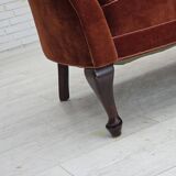 1950s, Danish 2-seater sofa, furniture velour, oak wood legs.
