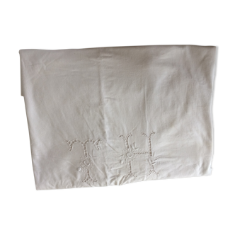 Old white sheet several rows of days lapel monogram