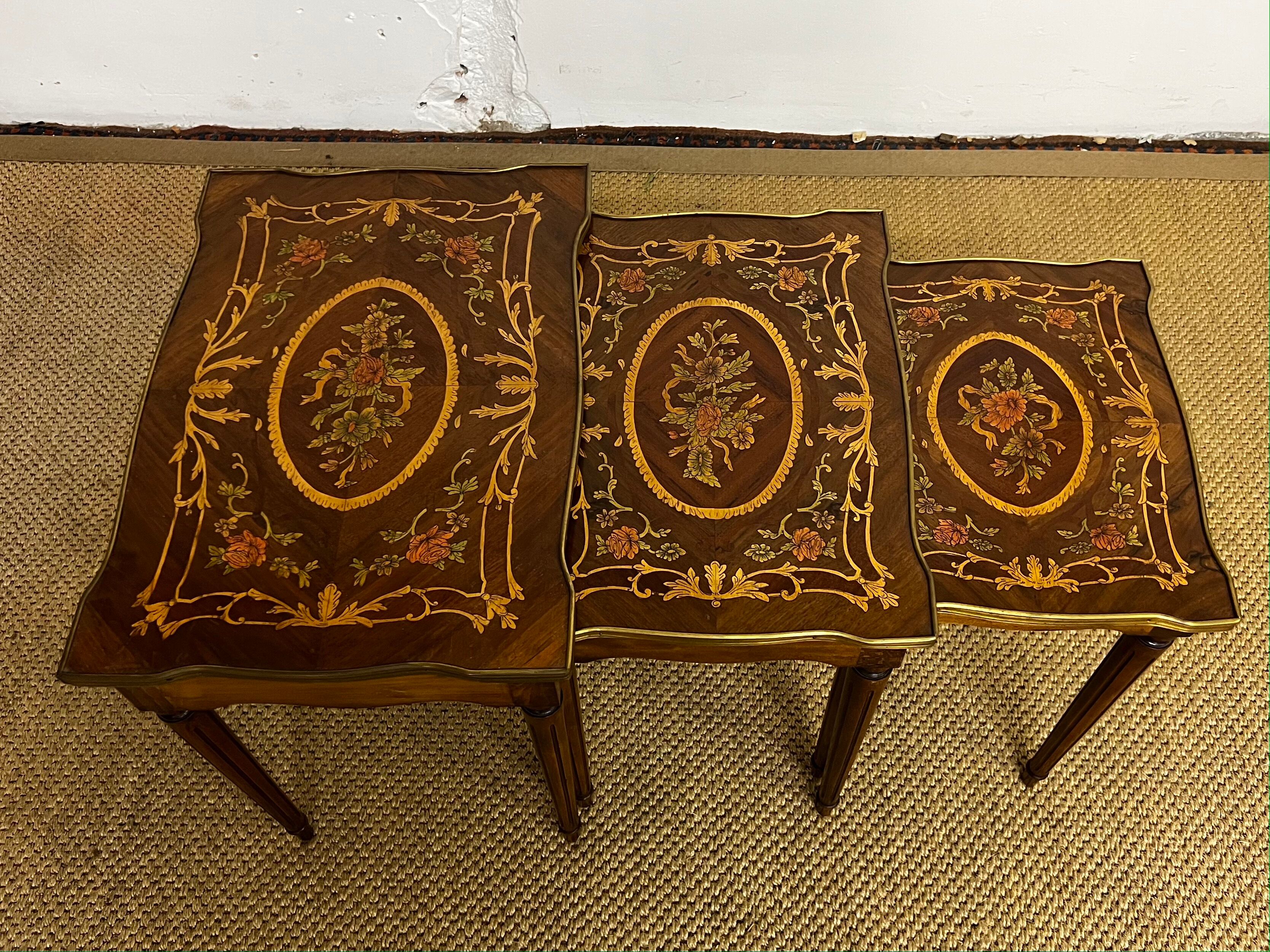 Nesting tables in Louis XVI style marquetry