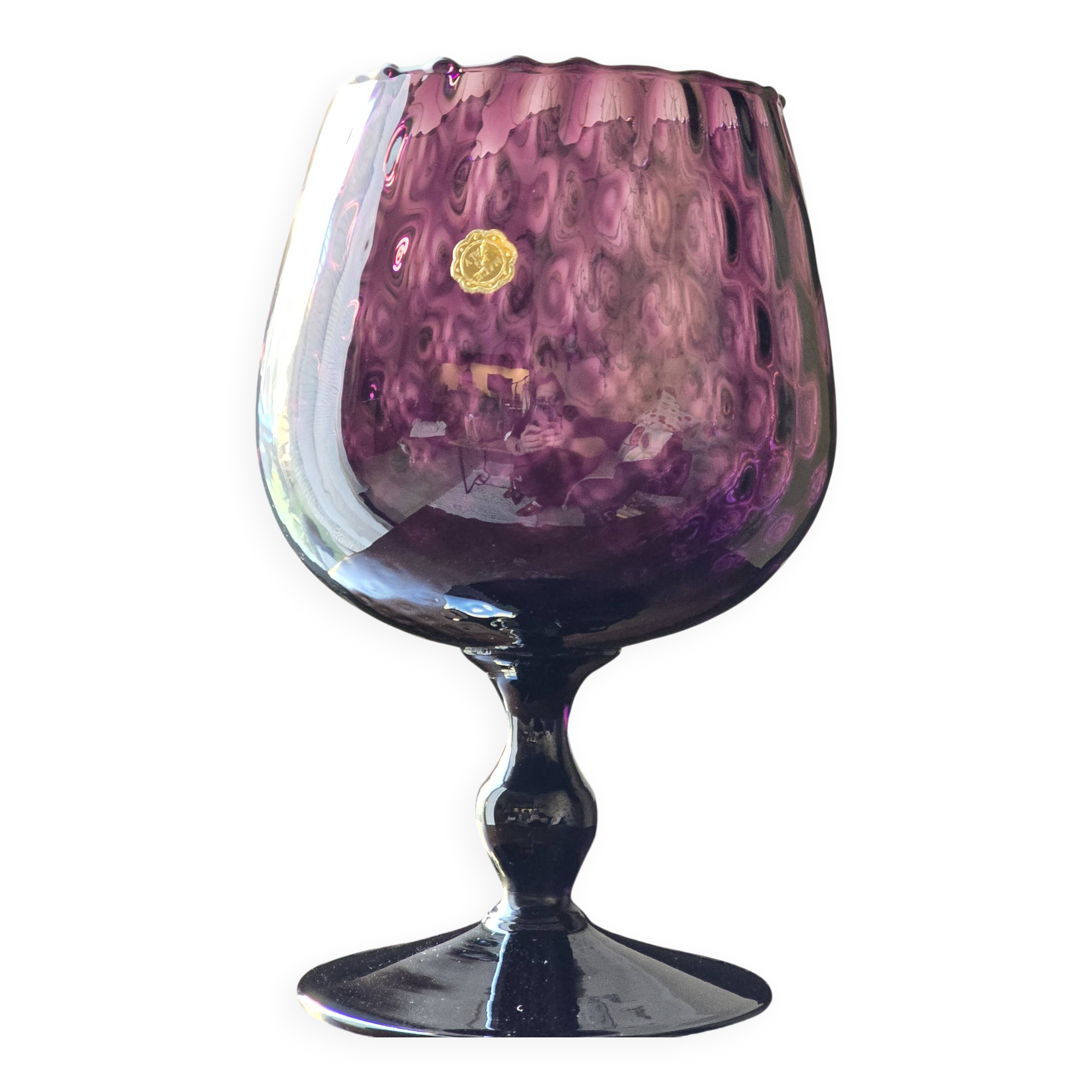 Cup, Empoli Amethyst glass. Italian art, hand-blown, 1950s.