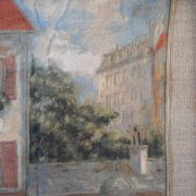 Village wall tapestry in trompe l'oeil after F de Villeneuve