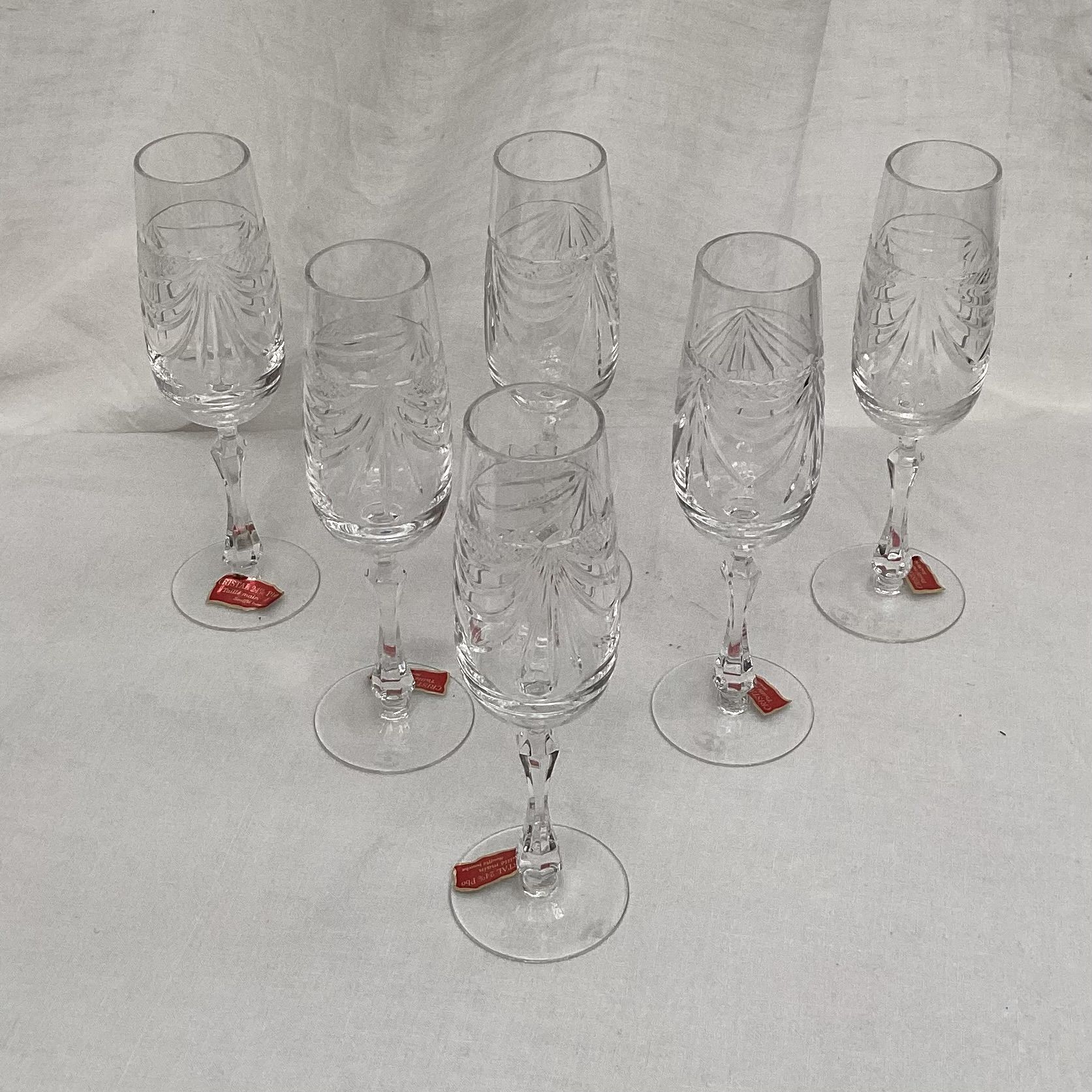 Six champagne flutes in Lorraine crystal stamped