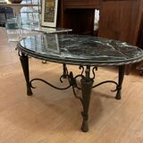 Table basse en fer forgé et marbre vert