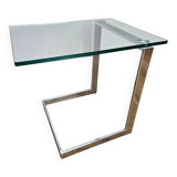 Midcentury Design Cantilevered Glass & Chrome Side Coffee Table, 1980s