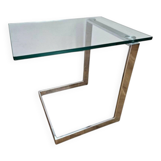 Midcentury Design Cantilevered Glass & Chrome Side Coffee Table, 1980s